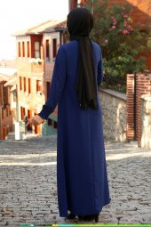 Kolyeli Tesettür Elbise - Saks - 3