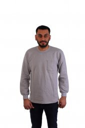 ESER - Bisiklet Yaka Sweatshirt - Cepli - Boyama Gri - 1