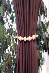 2 Adet Ahşap Sopalı Doğal Boncuklu Dekoratif Perde Tutacağı - 1