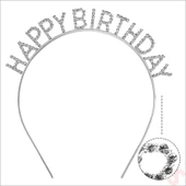 Gümüş Kristal Taşlı Happy Birthday Doğum Günü Tacı İthal Ürün A Kalite 17x16 cm thumbnail 5