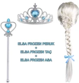 Eğitici Çocuk Örgülü Karlar Ülkesi Frozen Elsa Peruğu Tacı ve Sopası Çocuk Boy - 1