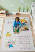 Alfabe ve Sayılar Eğitici Kaymaz Dot Taban Dijital Baskı Çocuk Halısı - 1