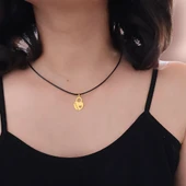 14 Ayar Altın Plakalı Sevgililer Günü İçin İsme Özel Kalp Figürlü Siyah Bağlıklı Hediyelik Kolye-632 thumbnail 2