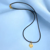 14 Ayar Altın Plakalı Sevgililer Günü İçin İsme Özel Kalp Figürlü Siyah Bağlıklı Hediyelik Kolye-632 thumbnail 1