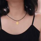 14 Ayar Altın Plakalı Sevgililer Günü İçin Harfe Özel Siyah Bağlıklı Kalp Figürlü Hediyelik Kolye-632 thumbnail 2