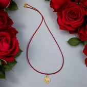 14 Ayar Altın Plakalı Doğum Günü Hediyesi İçin İsme Özel Kalp Motifli Kırmızı Bağlıklı Kolye-633 thumbnail 1