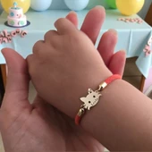 14 Ayar Altın Plakalı İsme Özel Kedi Motifli Turuncu İpek Örgülü Hediye Bileklik-635 thumbnail 2