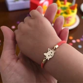 14 Ayar Altın Plakalı Harfe Özel Turuncu İpek Örgülü Kedi Motifli Hediye Bileklik-635 thumbnail 2