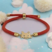 14 Ayar Altın Plakalı İsme Özel Kedi Motifli Turuncu İpek Örgülü Hediye Bileklik-635 thumbnail 1