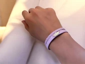 14 Ayar Altın Plakalı İsme Özel Taç Motifli Açık Mor Derili Hediye Bileklik-637 thumbnail 2