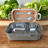 Fixpoint Paslanmaz Çelik Yemek Saklama ve Taşıma Kabı  Bej 450 ml P4865 - 2