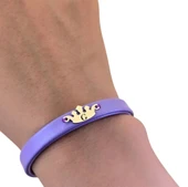14 Ayar Altın Plakalı Harfe Özel Koyu Mor Derili Taç Figürlü Hediye Bileklik-636 thumbnail 3