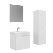 Orka Desna 60 cm Mat Beyaz Düz Aynalı Banyo Dolabı Takımı ve Boy Dolabı thumbnail 1