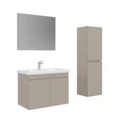 Orka Desna 80 cm Çöl Beji Düz Aynalı Banyo Dolabı Takımı ve Boy Dolabı thumbnail 1