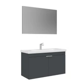 Orka Desna 100 cm Mat Antrasit Düz Aynalı Banyo Dolabı Takımı thumbnail 1