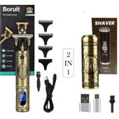 pilelistore Boruit Pro 2 İN 1 Vintage Traş Makinesi Şarjlı Dijital Göstergeli Aliminyum Gövde - 1