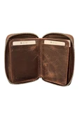Crazy Kahverengi Hakiki Deri Fermuarlı Mini Boy Unisex Spor Cüzdan - 3035-Kahve thumbnail 3