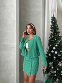 Ceketli etek takım chl kumaş yeşil h24443 thumbnail 6