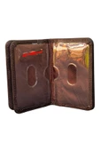 Kahverengi Hakiki Deri Mini Boy İkiye Katlanır Düz Model Kredi Kartlık - 3044-Kahve thumbnail 3