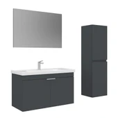 Orka Desna 100 cm Mat Antrasit Düz Aynalı Banyo Dolabı Takımı ve Boy Dolabı thumbnail 1