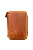 Crazy Taba Hakiki Deri Fermuarlı Mini Boy Unisex Spor Cüzdan - 3035-Taba thumbnail 2