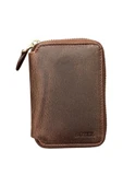 Crazy Kahverengi Hakiki Deri Fermuarlı Mini Boy Unisex Spor Cüzdan - 3035-Kahve thumbnail 5