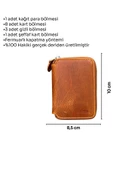 Crazy Taba Hakiki Deri Fermuarlı Mini Boy Unisex Spor Cüzdan - 3035-Taba thumbnail 6