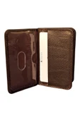Kahverengi Hakiki Deri Mini Boy İkiye Katlanır Düz Model Kredi Kartlık - 3044-Kahve thumbnail 4