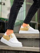 KB-X155 Kuback Beyaz Cilt Bej Süet Detaylı Beyaz Yüksek Taban Günlük Spor Ayakkabı - 4