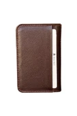 Kahverengi Hakiki Deri Mini Boy İkiye Katlanır Düz Model Kredi Kartlık - 3044-Kahve thumbnail 2