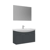 Orka Purus 100 cm Mat Antrasit Düz Aynalı Banyo Dolabı Takımı (Asma) thumbnail 1