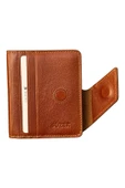 Taba Hakiki Deri İkiye Katlanır Patlı ve Mıknatıslı Model Kredi Kartlık - 3041-Taba thumbnail 2