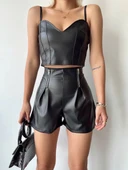 Çift fermuarlı deri şort h24394 thumbnail 2