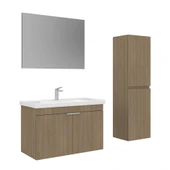 Orka Desna 90 cm Budva Düz Aynalı Banyo Dolabı Takımı ve Boy Dolabı thumbnail 1