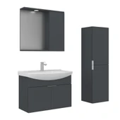 Orka Purus 80 cm Mat Antrasit Spot Aynalı Banyo Dolabı Takım ve Boy Dolabı (Asma) thumbnail 1