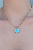 pilelistore 316L Çelik Gold Renk Nazar Boncuk Model Kadın Kolye - TJ-BKO7391 thumbnail 2