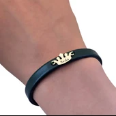 14 Ayar Altın Plakalı İsme Özel Taç Motifli Koyu Yeşil Derili Hediye Bileklik-639 thumbnail 3