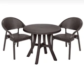 Bambu Desenli Masa Sandalye Seti 2 Sandalye + Yuvarlak Masa  Şık ve Dayanıklı Tasarım - 1