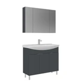 Orka Purus 100 cm Mat Antrasit Ayna Dolaplı Banyo Dolabı Takım (Ayaklı) thumbnail 1