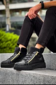 SNR-512 BOA Kalın Yüksek Siyah Taban Çift Fermuarlı Siyah Erkek Spor Bot thumbnail 8