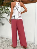 Kadın Ip Askılı V Yakalı Süprem Bluz Ve Aerobin Pantolon Ikili Takım thumbnail 2