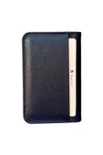 Lacivert Hakiki Deri Mini Boy İkiye Katlanır Düz Model Kredi Kartlık - 3044-Lacivert thumbnail 2