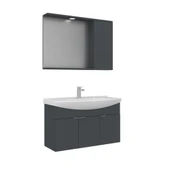 Orka Purus 100 cm Mat Antrasit Spot Aynalı Banyo Dolabı Takım (Asma) thumbnail 1