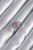 pilelistore Pirinç Gümüş Renk Pembe Zirkon Taş Kalp Charm Model Kadın Yüzük - TJ-BYK2954 - 1