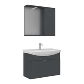 Orka Purus 80 cm Mat Antrasit Spot Aynalı Banyo Dolabı Takım (Asma) thumbnail 1