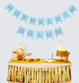 pilelistore Hoşgeldin Oğlum Mavi Üzeri Gümüş Yeni Doğan Bebek Doğum Süsü Afiş Bayrak Flama 2.2 Metre - 1