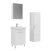 Orka Purus 55 cm Parlak Beyaz Ayna Dolaplı Banyo Dolabı Takım ve Boy Dolabı (Ayaklı) thumbnail 1
