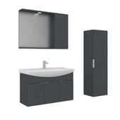 Orka Purus 100 cm Mat Antrasit Spot Aynalı Banyo Dolabı Takım ve Boy Dolabı (Asma) thumbnail 1