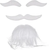 pilelistore Beyaz Renk Kendinden Yapışkanlı Takma Sakal Bıyık ve Kaş Seti - 1