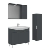 Orka Purus 100 cm Mat Antrasit Spot Aynalı Banyo Dolabı Takım ve Boy Dolabı (Ayaklı) thumbnail 1